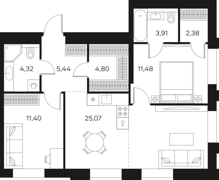 3-комнатная квартира без отделки, 68.8 м2, 17 этаж, сдача 4 квартал 2024 г., ЖК FØRST, корпус 1 - объявление 2200446 - фото №1
