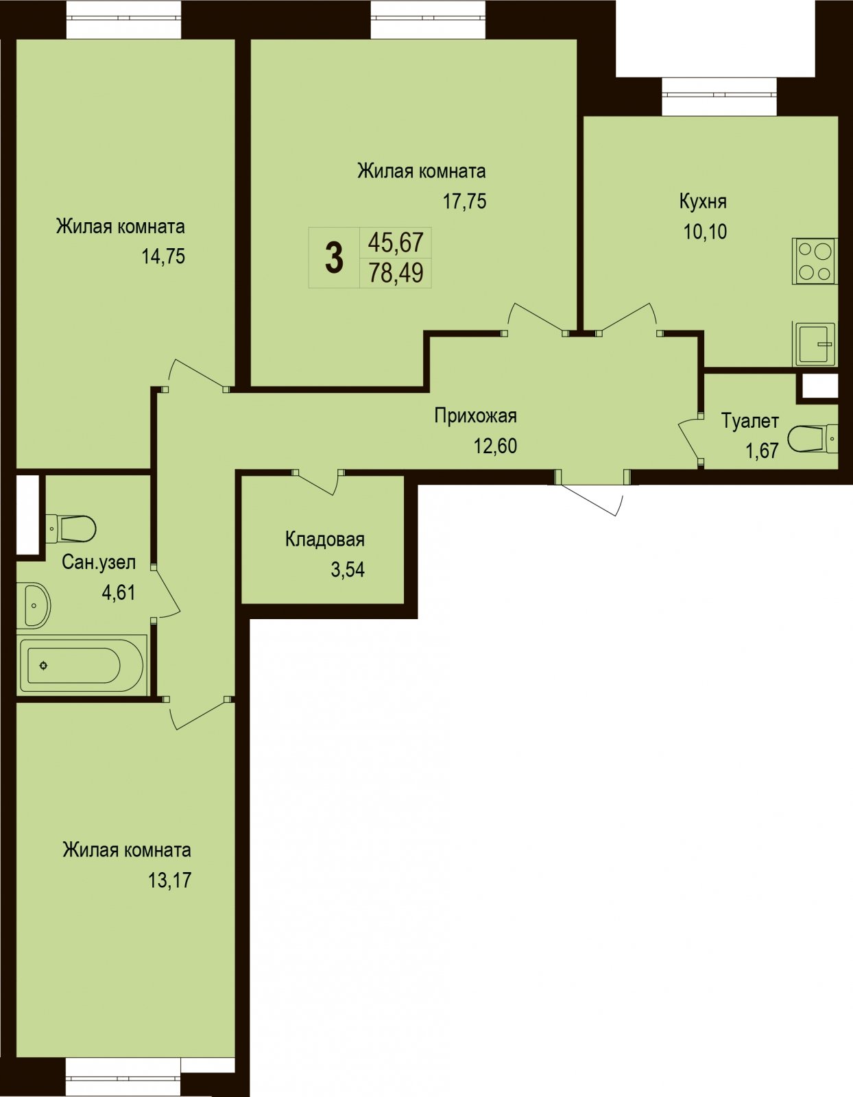 3-комнатная квартира с частичной отделкой, 78.5 м2, 1 этаж, дом сдан, ЖК Новая Щербинка, корпус 10 - объявление 2028675 - фото №1
