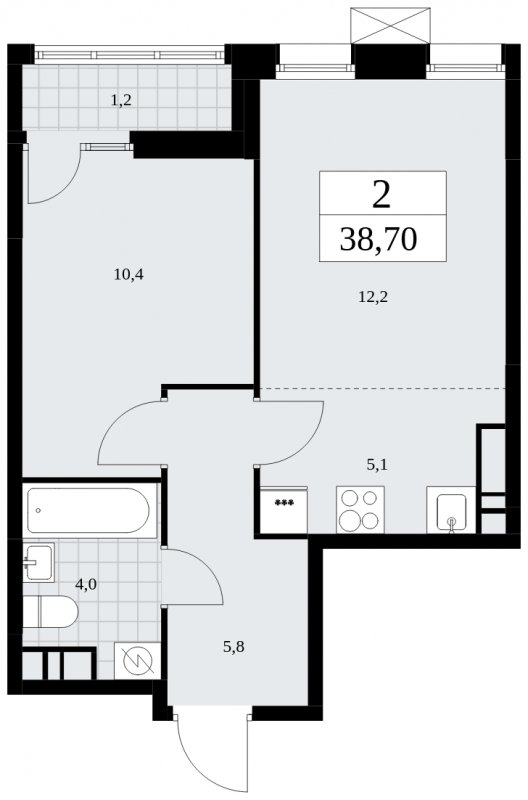 2-комнатная квартира (евро) без отделки, 38.7 м2, 12 этаж, сдача 2 квартал 2025 г., ЖК Дзен-кварталы, корпус 2.3 - объявление 1932613 - фото №1
