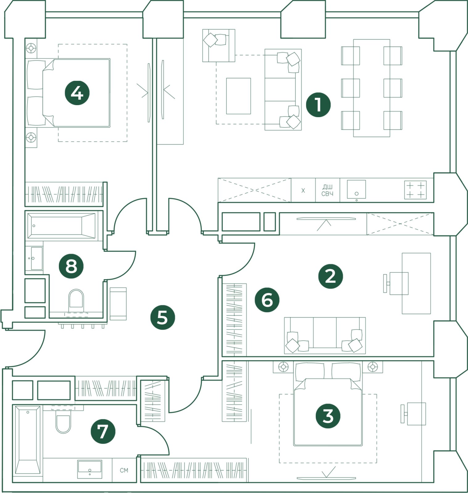 4-комнатная квартира (евро) с полной отделкой, 111.76 м2, 15 этаж, дом сдан, ЖК Эко-квартал VERY, корпус 1 - объявление 2378742 - фото №1