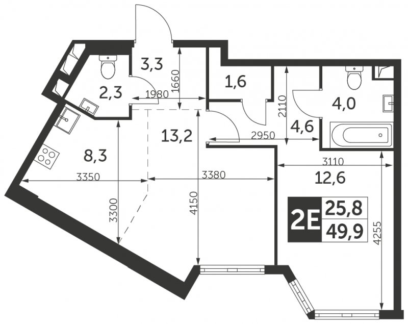 2-комнатная квартира без отделки, 49.9 м2, 32 этаж, сдача 4 квартал 2023 г., ЖК Архитектор, корпус 1 - объявление 1652463 - фото №1