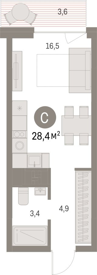 Студия с частичной отделкой, 28.39 м2, 7 этаж, сдача 1 квартал 2025 г., ЖК Первый квартал, корпус Дом 5 - объявление 2281430 - фото №1