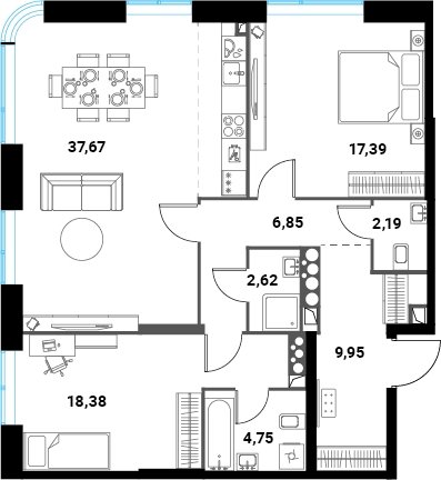 3-комнатная квартира без отделки, 99.8 м2, 25 этаж, сдача 1 квартал 2024 г., ЖК Инноватор, корпус Б - объявление 2260497 - фото №1