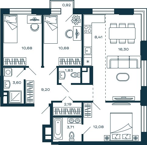 3-комнатная квартира без отделки, 78.96 м2, 4 этаж, сдача 3 квартал 2025 г., ЖК М_5, корпус 2 - объявление 2022003 - фото №1