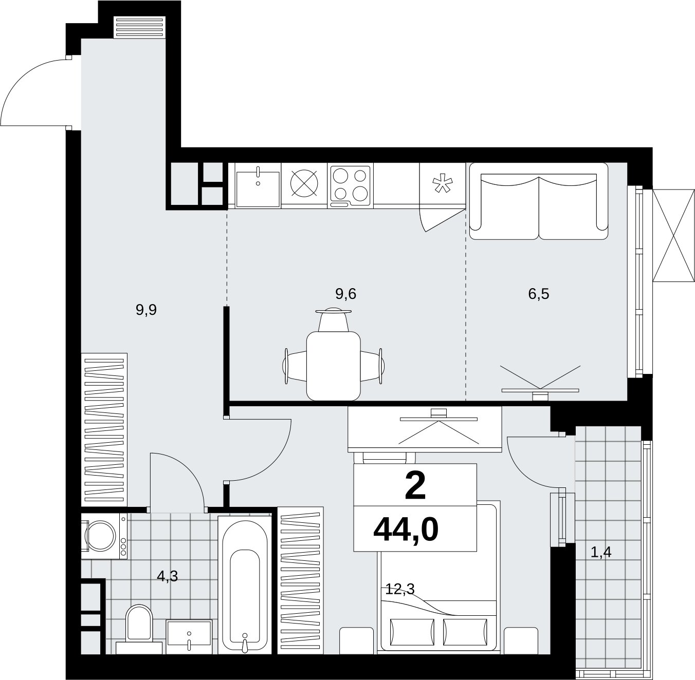 2-комнатная квартира (евро) с полной отделкой, 44 м2, 7 этаж, сдача 1 квартал 2027 г., ЖК Скандинавия, корпус 2.18.2.2 - объявление 2351277 - фото №1