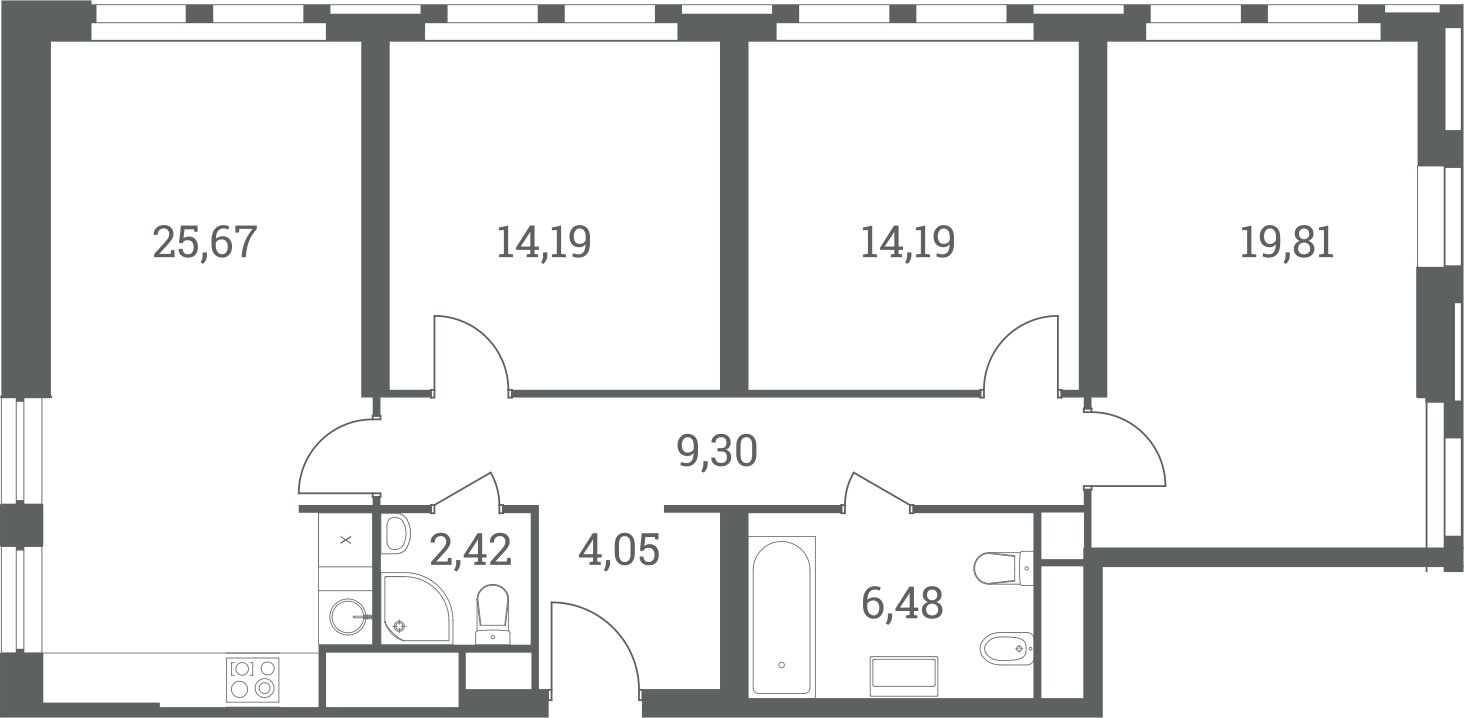 3-комнатная квартира без отделки, 96.11 м2, 18 этаж, сдача 4 квартал 2024 г., ЖК Headliner, корпус 4 - объявление 2407351 - фото №1