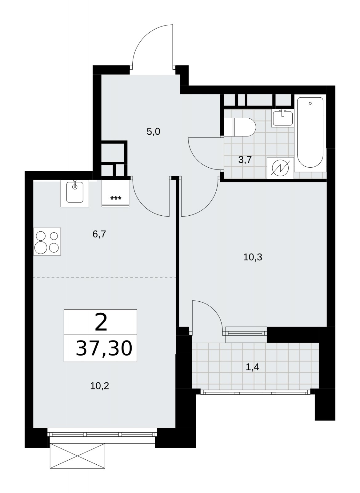 2-комнатная квартира (евро) без отделки, 37.3 м2, 15 этаж, сдача 3 квартал 2025 г., ЖК Скандинавия, корпус 28.2 - объявление 2202426 - фото №1