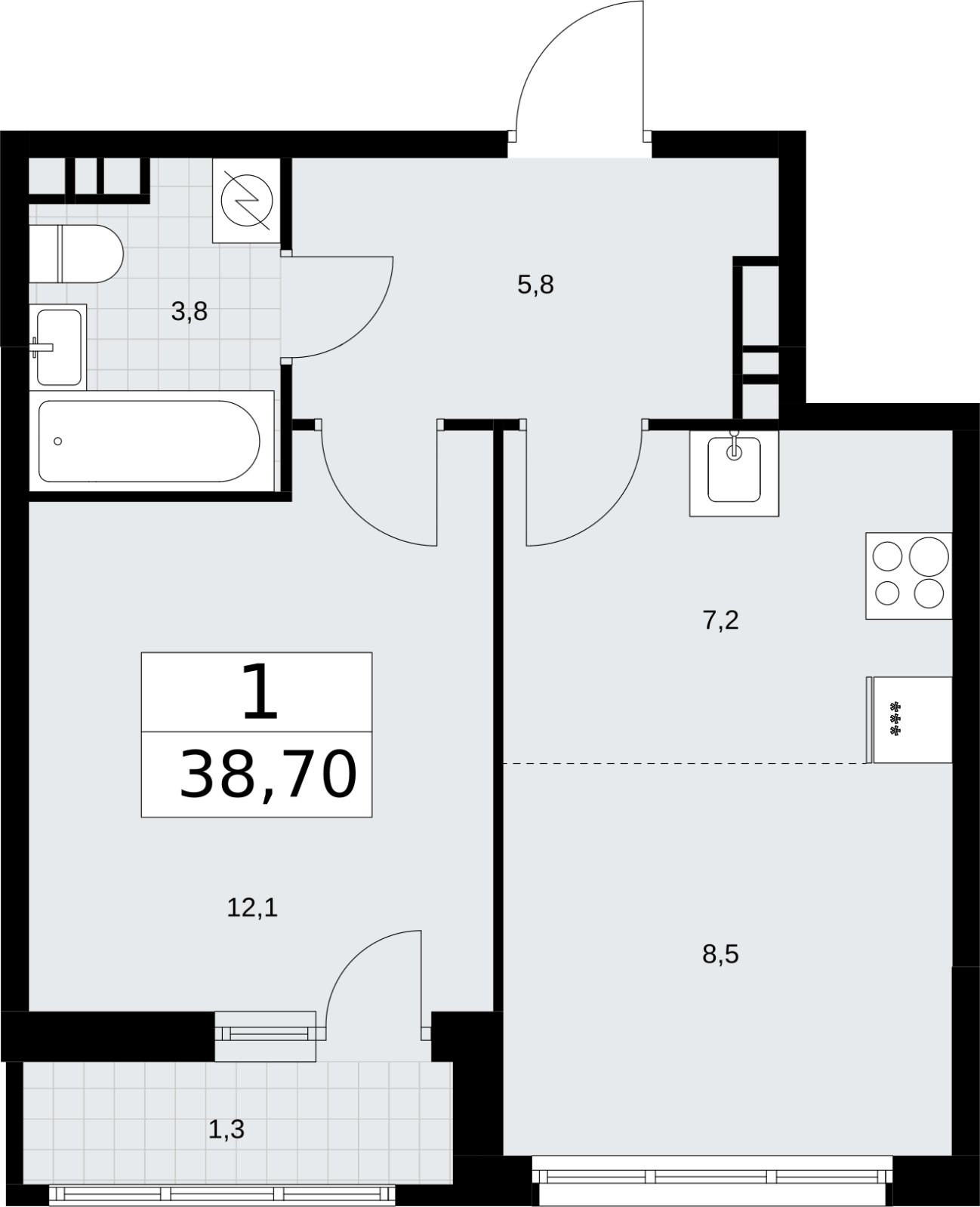 2-комнатная квартира (евро) с полной отделкой, 38.7 м2, 7 этаж, сдача 4 квартал 2026 г., ЖК Родные кварталы, корпус 3.3 - объявление 2378581 - фото №1