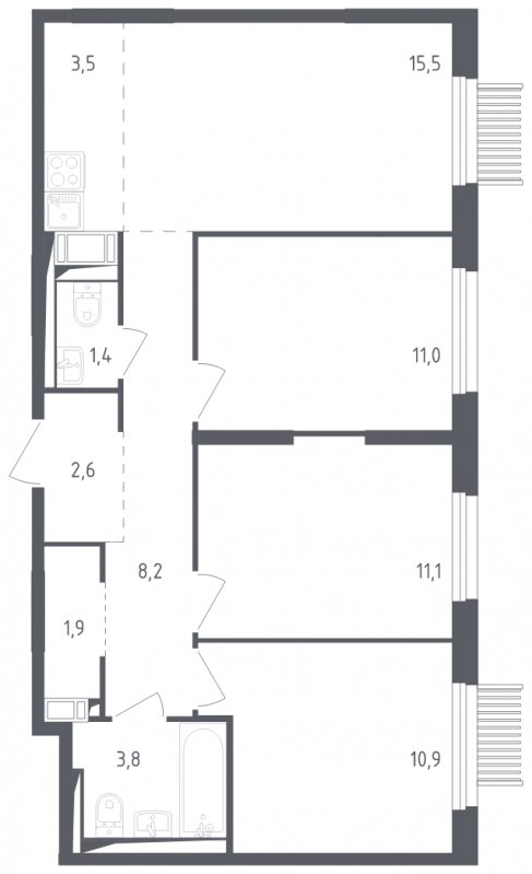 4-комнатная квартира с полной отделкой, 69.9 м2, 14 этаж, сдача 2 квартал 2025 г., ЖК Мытищи Парк, корпус 4 - объявление 1832163 - фото №1