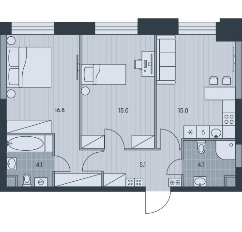 3-комнатная квартира без отделки, 60.1 м2, 12 этаж, сдача 3 квартал 2025 г., ЖК EVER, корпус 5 - объявление 2377024 - фото №1