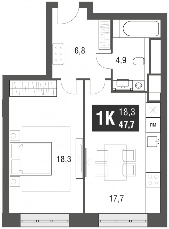 1-комнатная квартира с полной отделкой, 47.7 м2, 33 этаж, сдача 2 квартал 2024 г., ЖК AFI Tower, корпус 1 - объявление 1930953 - фото №1