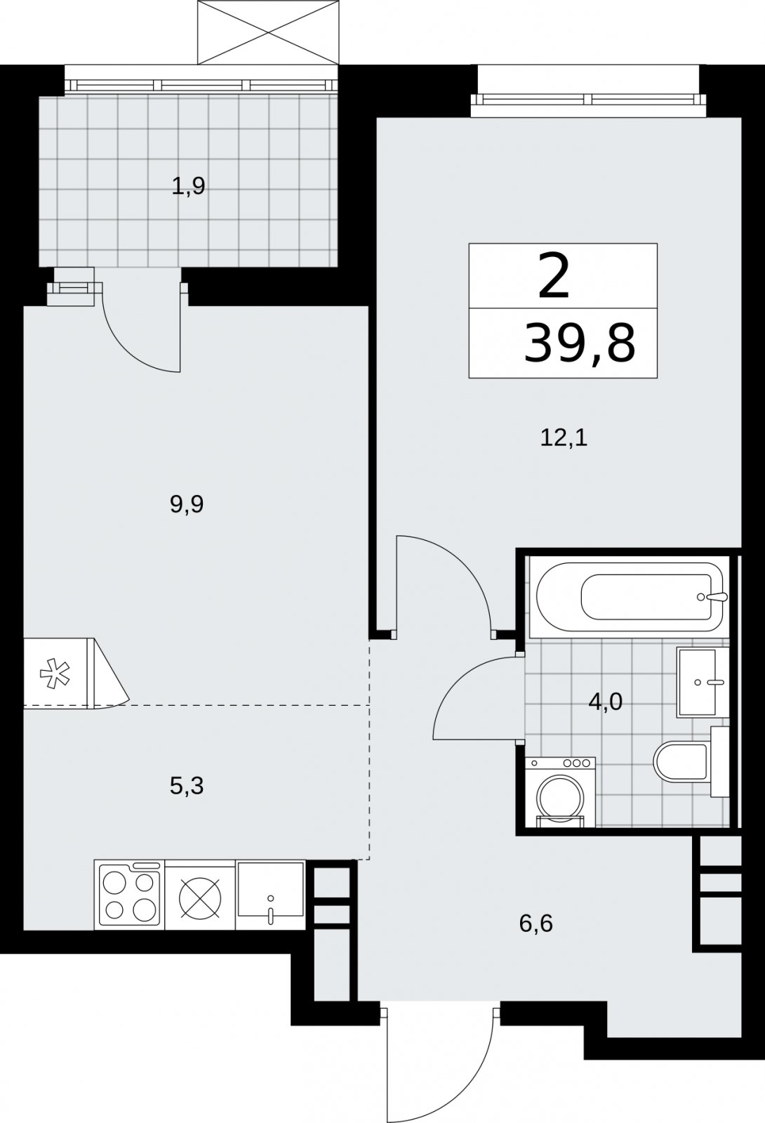 2-комнатная квартира (евро) с частичной отделкой, 39.8 м2, 10 этаж, сдача 2 квартал 2026 г., ЖК Скандинавия, корпус 25.3 - объявление 2283942 - фото №1