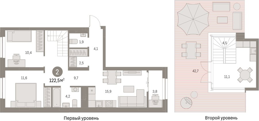 2-комнатная квартира с частичной отделкой, 122.5 м2, 8 этаж, сдача 1 квартал 2025 г., ЖК Первый квартал, корпус 5 - объявление 2423931 - фото №1