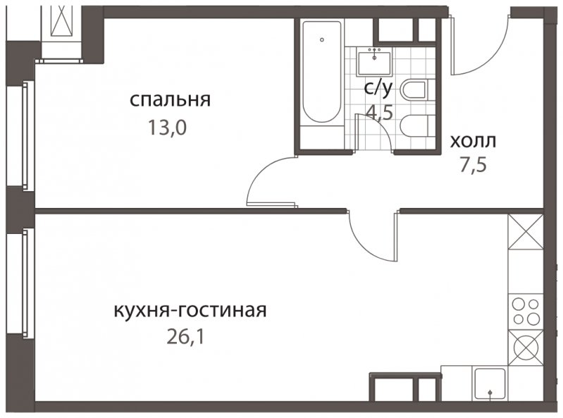 2-комнатная квартира (евро) без отделки, 51.1 м2, 4 этаж, сдача 2 квартал 2022 г., ЖК HomeCity, корпус 4 - объявление 1363842 - фото №1