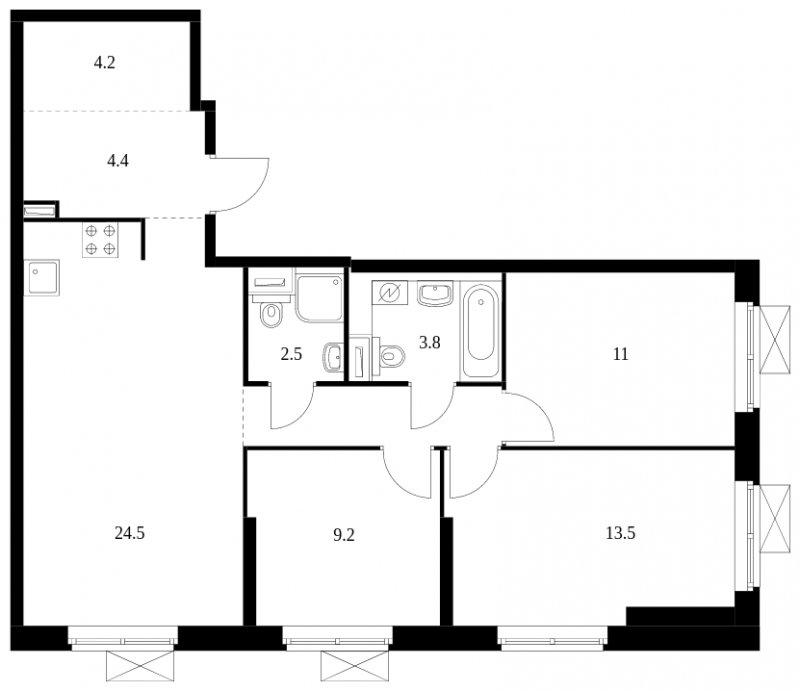 3-комнатная квартира с полной отделкой, 78.4 м2, 2 этаж, сдача 3 квартал 2023 г., ЖК Перовское 2, корпус 1.2 - объявление 1559002 - фото №1