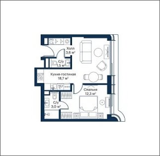 1-комнатная квартира с частичной отделкой, 39.1 м2, 18 этаж, сдача 4 квартал 2023 г., ЖК City Bay, корпус Atlantic Ocean 1 - объявление 1935204 - фото №1