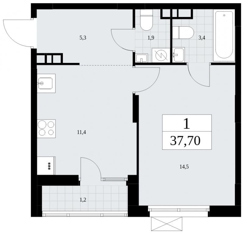 1-комнатная квартира с частичной отделкой, 37.7 м2, 4 этаж, сдача 3 квартал 2025 г., ЖК Дзен-кварталы, корпус 2.2 - объявление 1932421 - фото №1