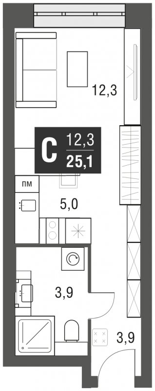 Студия с полной отделкой, 25.1 м2, 21 этаж, сдача 2 квартал 2024 г., ЖК AFI Tower, корпус 1 - объявление 1930918 - фото №1
