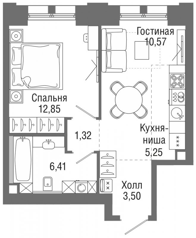 1-комнатная квартира с полной отделкой, 39.9 м2, 22 этаж, сдача 4 квартал 2022 г., ЖК Селигер Сити, корпус Кандинский - объявление 1616445 - фото №1