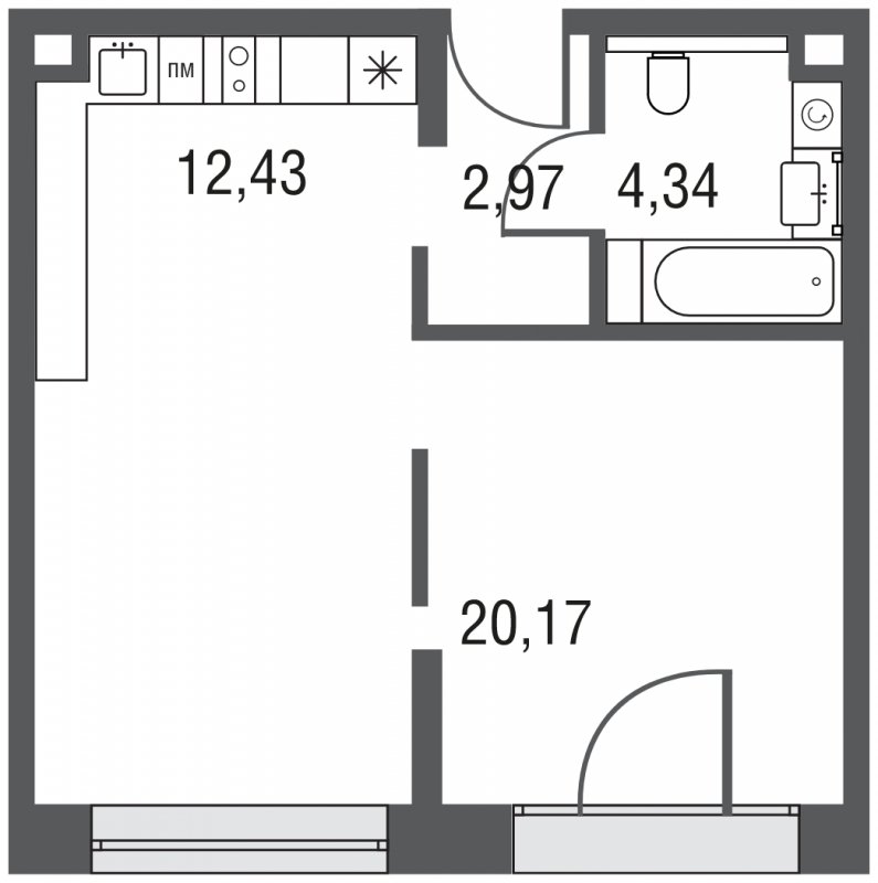 1-комнатная квартира без отделки, 39.91 м2, 13 этаж, дом сдан, ЖК AFI Park Воронцовский, корпус 1 - объявление 1898135 - фото №1