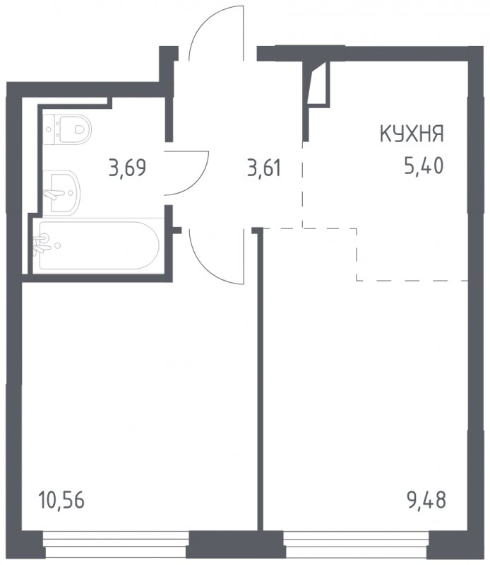 2-комнатная квартира с полной отделкой, 32.74 м2, 14 этаж, сдача 4 квартал 2023 г., ЖК Остафьево, корпус 11.2 - объявление 1744598 - фото №1