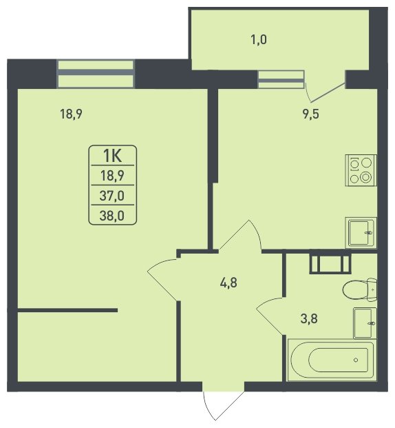 1-комнатная квартира без отделки, 38 м2, 2 этаж, дом сдан, ЖК Новая Щербинка, корпус 11 - объявление 1870497 - фото №1