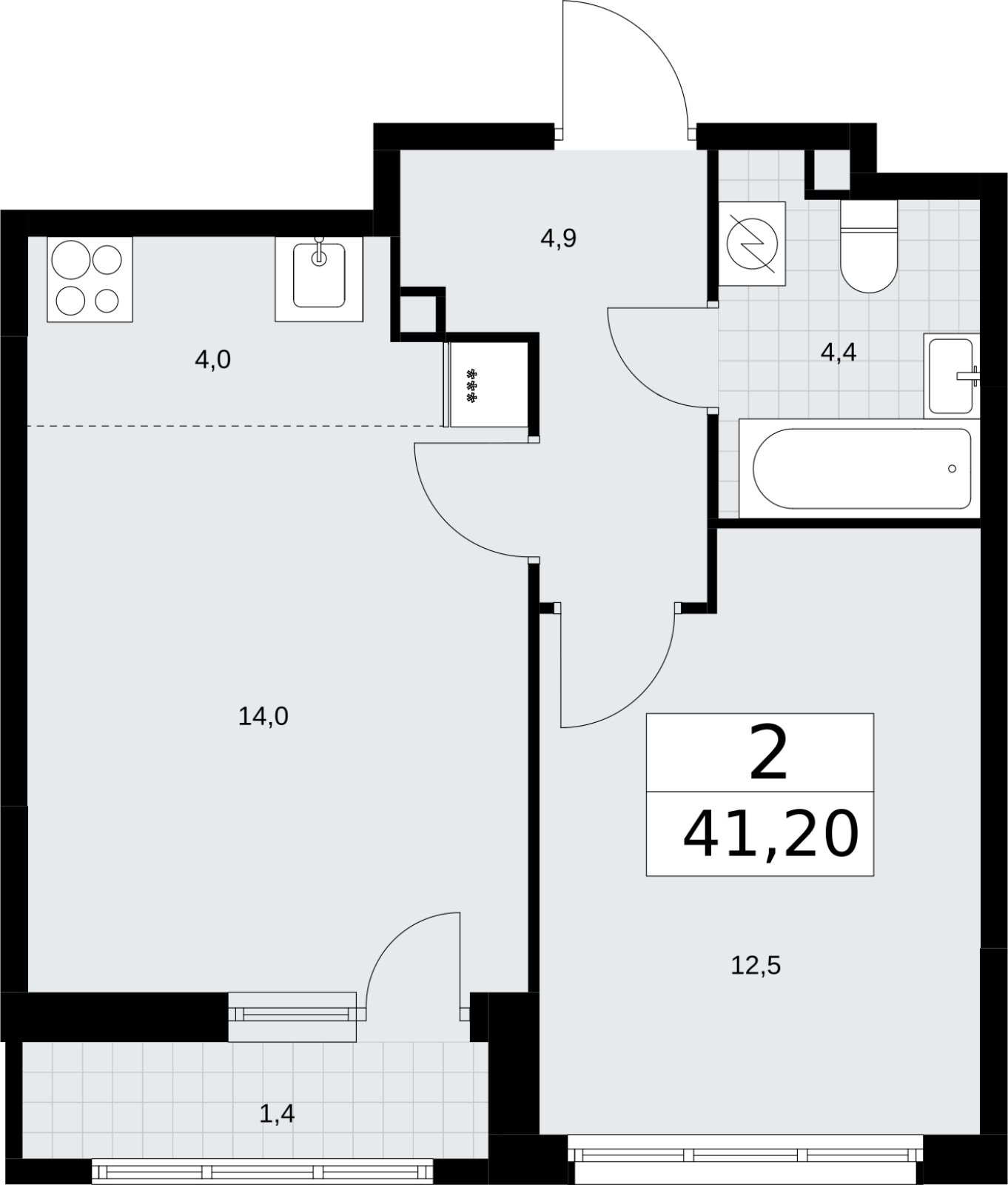 2-комнатная квартира (евро) без отделки, 41.2 м2, 2 этаж, сдача 3 квартал 2026 г., ЖК Родные кварталы, корпус 3.1 - объявление 2378178 - фото №1