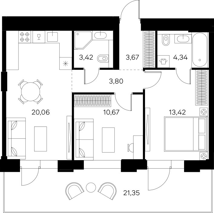 2-комнатная квартира без отделки, 65.79 м2, 1 этаж, сдача 4 квартал 2024 г., ЖК FØRST, корпус 2 - объявление 2141161 - фото №1