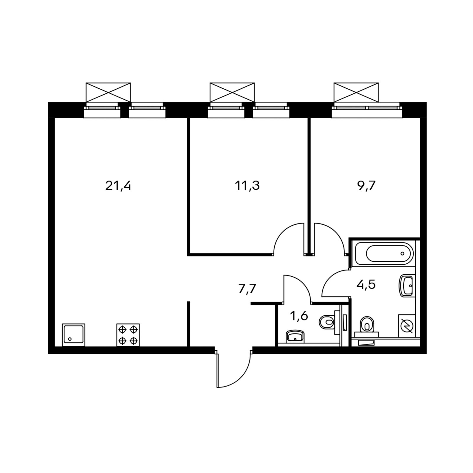 2-комнатная квартира с полной отделкой, 55.2 м2, 19 этаж, дом сдан, ЖК Мякинино парк, корпус 1.2 - объявление 2233426 - фото №1