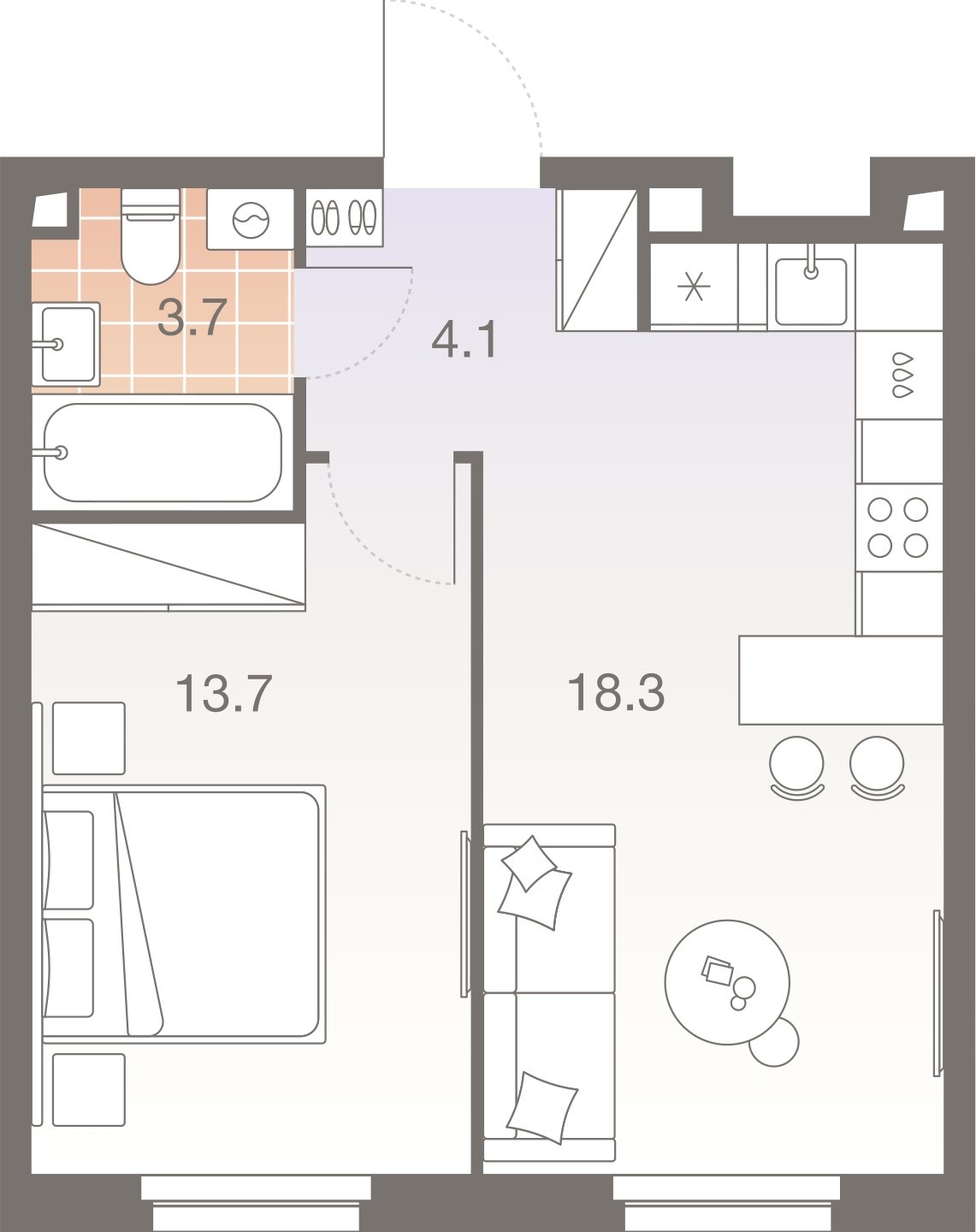 2-комнатная квартира без отделки, 39.9 м2, 16 этаж, сдача 1 квартал 2026 г., ЖК Twelve, корпус 2 - объявление 2372482 - фото №1
