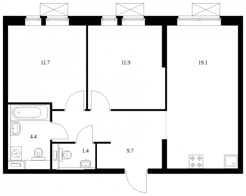2-комнатная квартира с полной отделкой, 58.2 м2, 2 этаж, сдача 4 квартал 2023 г., ЖК Второй Нагатинский, корпус 4 - объявление 1558427 - фото №1