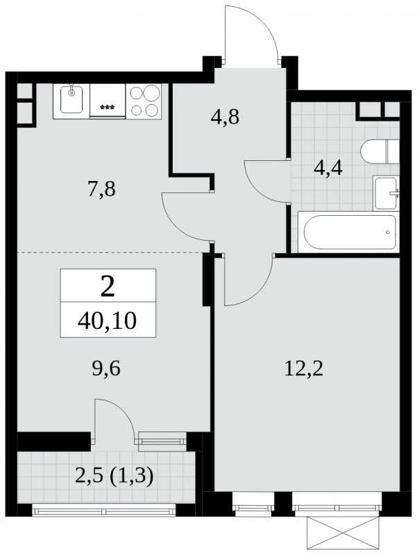 2-комнатная квартира (евро) без отделки, 40.1 м2, 3 этаж, сдача 3 квартал 2024 г., ЖК Прокшино, корпус 8.5 - объявление 1684327 - фото №1