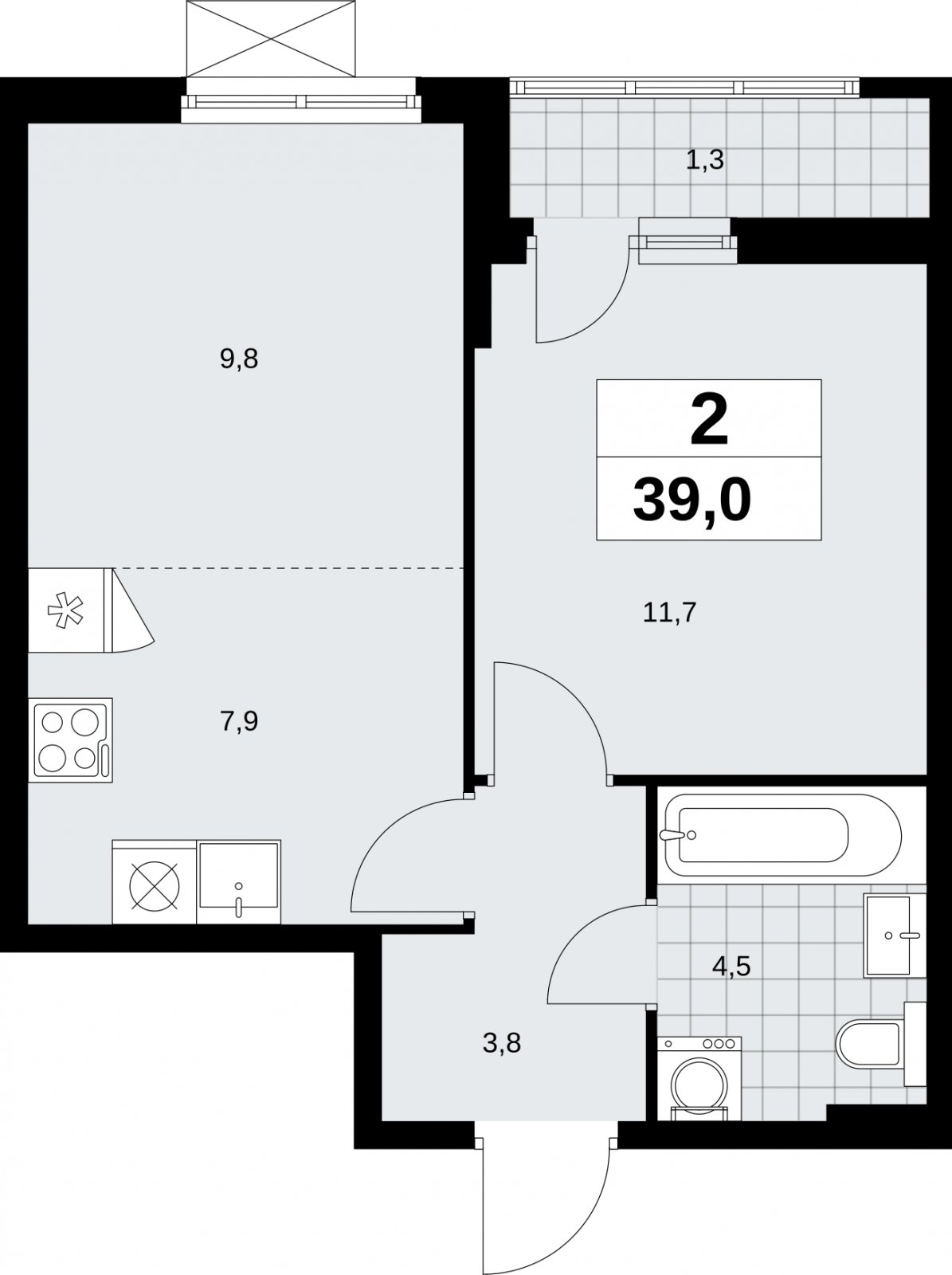 2-комнатная квартира (евро) без отделки, 39 м2, 5 этаж, сдача 2 квартал 2026 г., ЖК Дзен-кварталы, корпус 6.1.1 - объявление 2327149 - фото №1