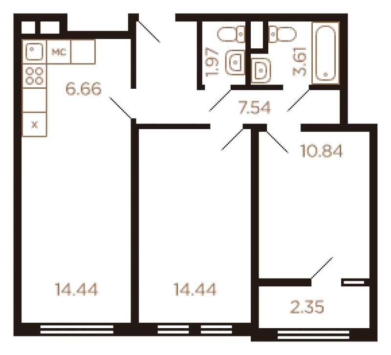 3-комнатная квартира с полной отделкой, 61 м2, 2 этаж, дом сдан, ЖК Миниполис Рафинад, корпус 11 - объявление 1464073 - фото №1