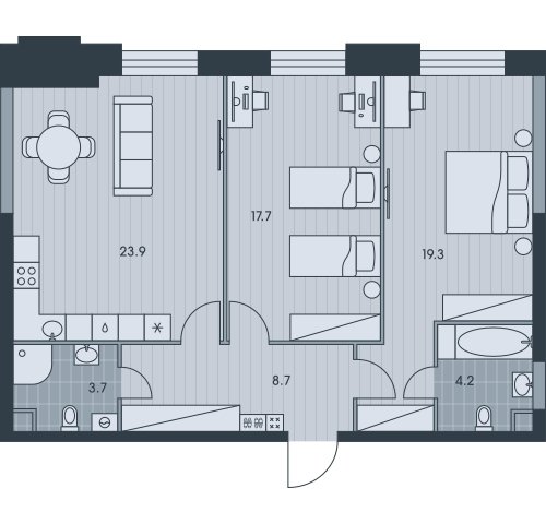 3-комнатная квартира без отделки, 77.5 м2, 31 этаж, сдача 3 квартал 2025 г., ЖК EVER, корпус 4 - объявление 2331751 - фото №1