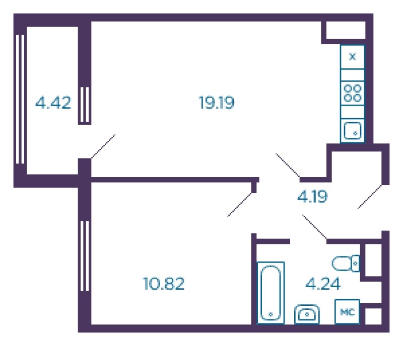 1-комнатная квартира без отделки, 40.65 м2, 1 этаж, сдача 4 квартал 2022 г., ЖК Миниполис Дивное, корпус 4 - объявление 1575818 - фото №1