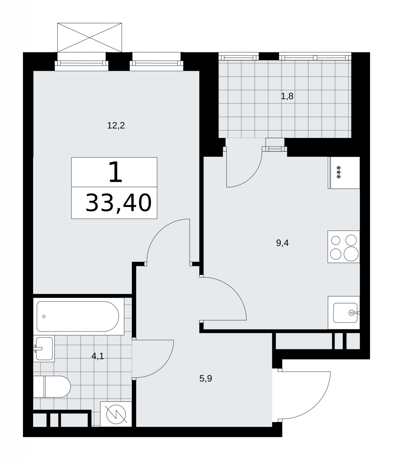 1-комнатная квартира с частичной отделкой, 33.4 м2, 12 этаж, сдача 4 квартал 2025 г., ЖК Бунинские кварталы, корпус 3.5 - объявление 2152214 - фото №1