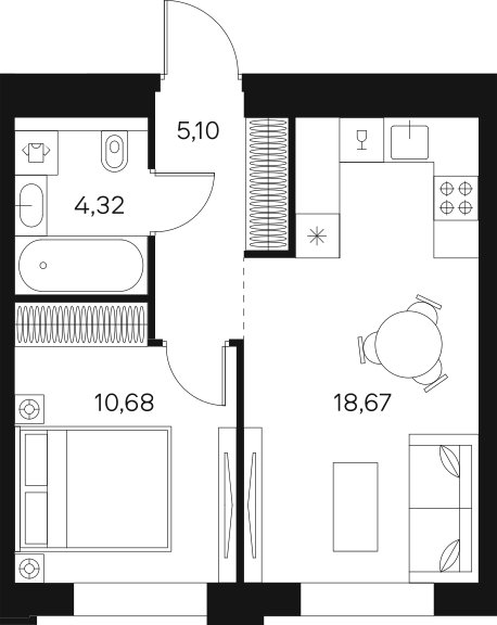 1-комнатная квартира без отделки, 38.77 м2, 11 этаж, сдача 4 квартал 2024 г., ЖК FØRST, корпус 2 - объявление 1942992 - фото №1