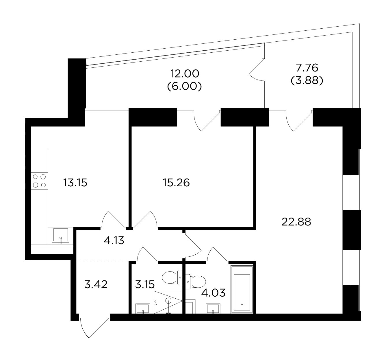 2-комнатная квартира без отделки, 75.9 м2, 9 этаж, сдача 4 квартал 2023 г., ЖК FORIVER, корпус 5 - объявление 2007689 - фото №1