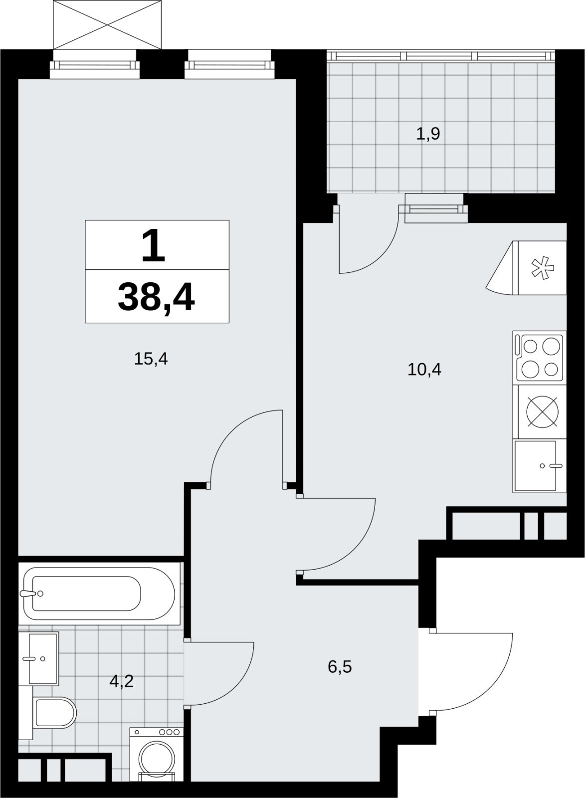 1-комнатная квартира без отделки, 38.4 м2, 12 этаж, сдача 4 квартал 2026 г., ЖК Скандинавия, корпус 2.18.1.4 - объявление 2351022 - фото №1
