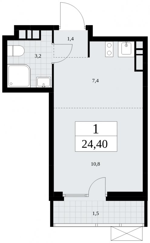 Студия с частичной отделкой, 24.3 м2, 9 этаж, сдача 4 квартал 2024 г., ЖК Скандинавия, корпус 35.1.4 - объявление 1779799 - фото №1