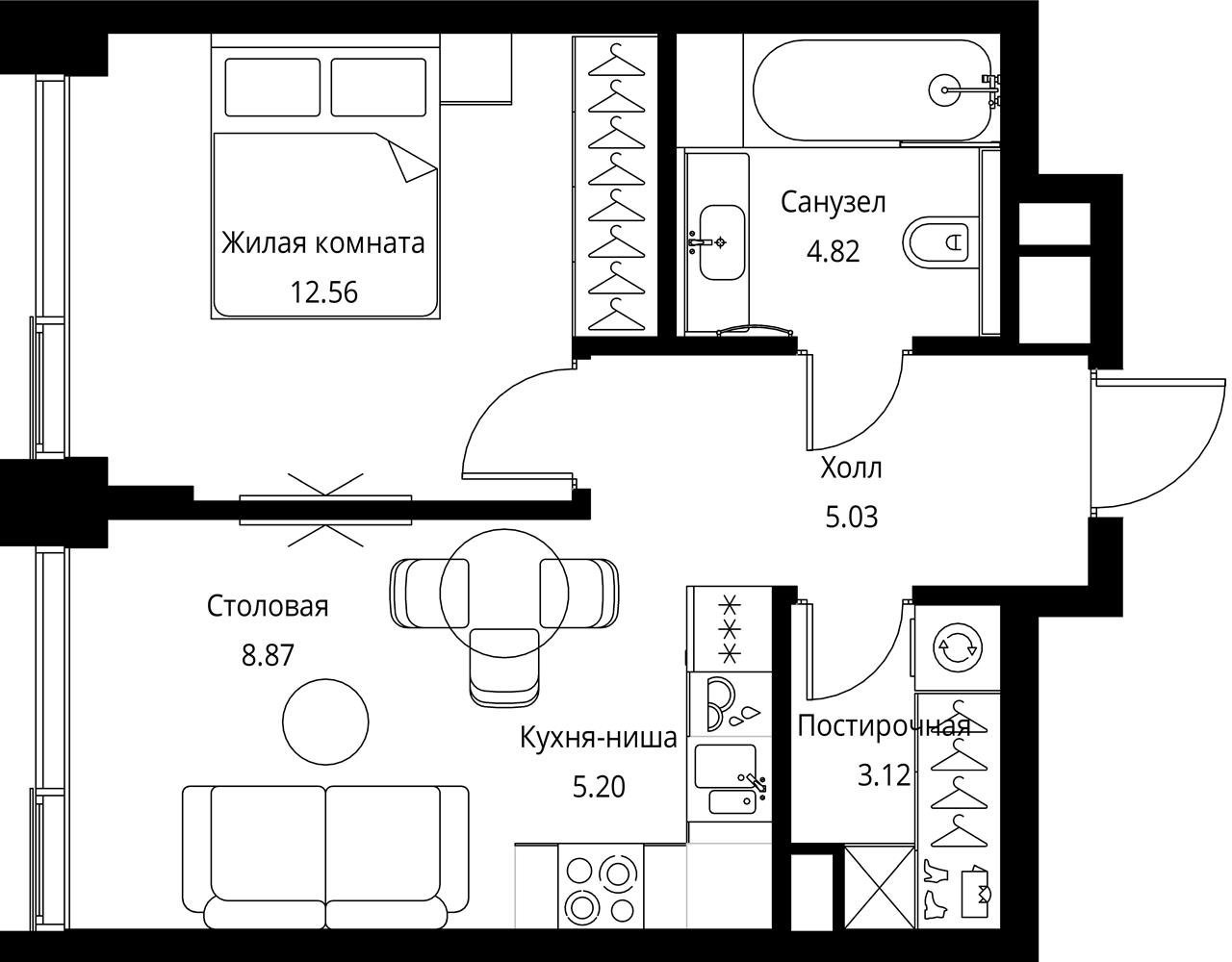 1-комнатная квартира с частичной отделкой, 39.7 м2, 34 этаж, сдача 3 квартал 2026 г., ЖК City Bay, корпус North Ocean 11 - объявление 2277707 - фото №1