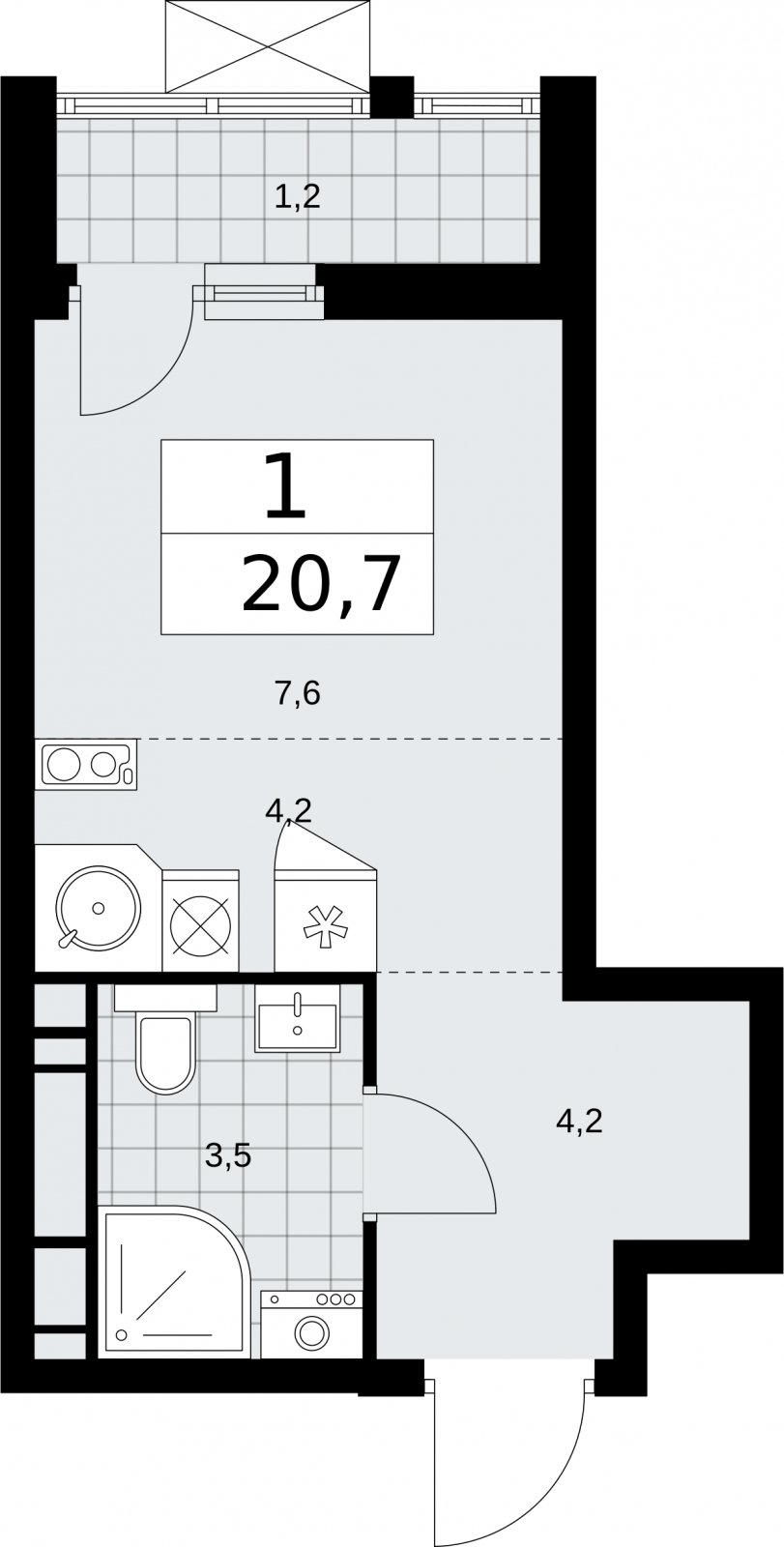 Студия с частичной отделкой, 20.7 м2, 16 этаж, сдача 2 квартал 2026 г., ЖК Бунинские кварталы, корпус 5.1 - объявление 2296974 - фото №1