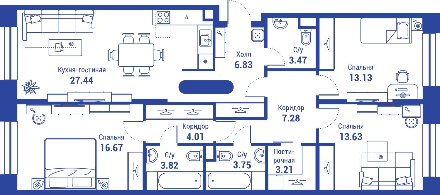 4-комнатная квартира с полной отделкой, 103.2 м2, 2 этаж, сдача 3 квартал 2024 г., ЖК iLove, корпус 2 - объявление 2246517 - фото №1