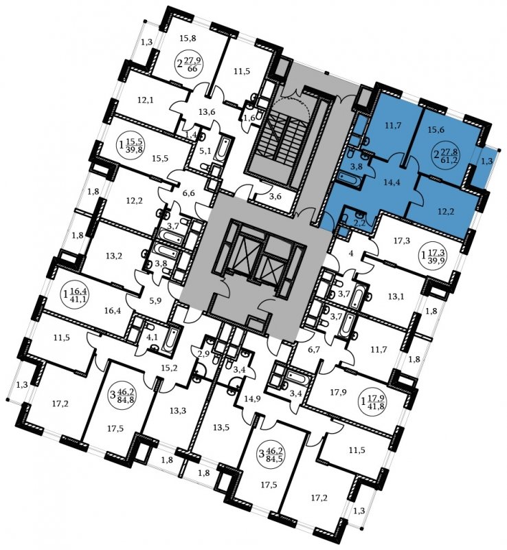 2-комнатная квартира без отделки, 61.2 м2, 5 этаж, сдача 3 квартал 2022 г., ЖК Большая семерка, корпус 4 - объявление 1139503 - фото №1
