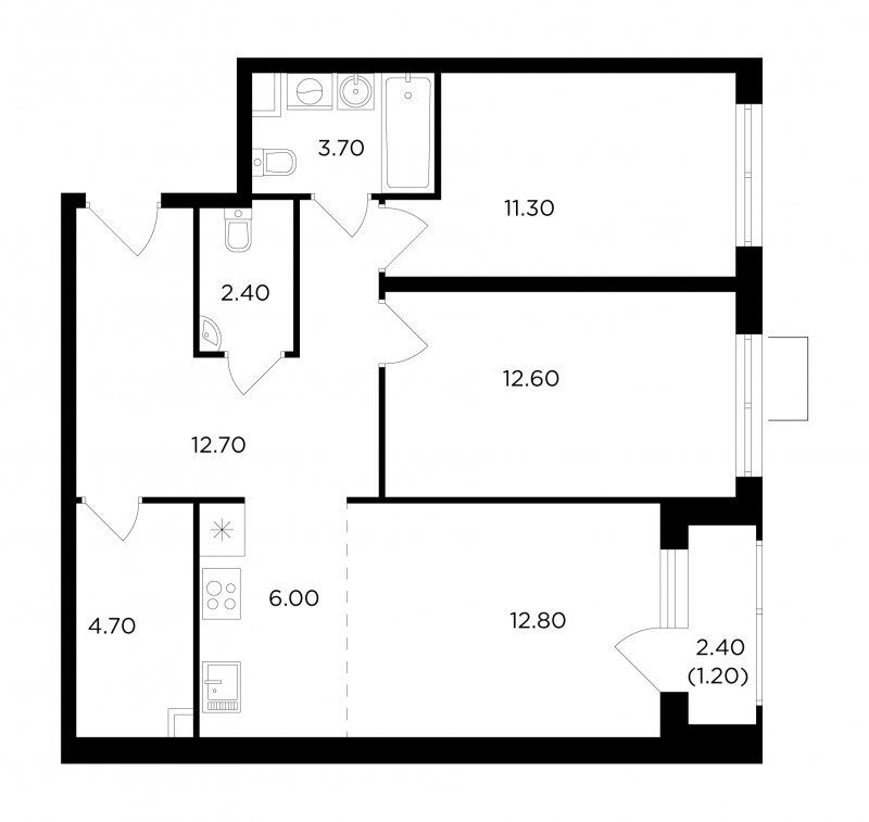 3-комнатная квартира без отделки, 67.4 м2, 7 этаж, сдача 1 квартал 2024 г., ЖК Миловидное, корпус 2 - объявление 1746683 - фото №1