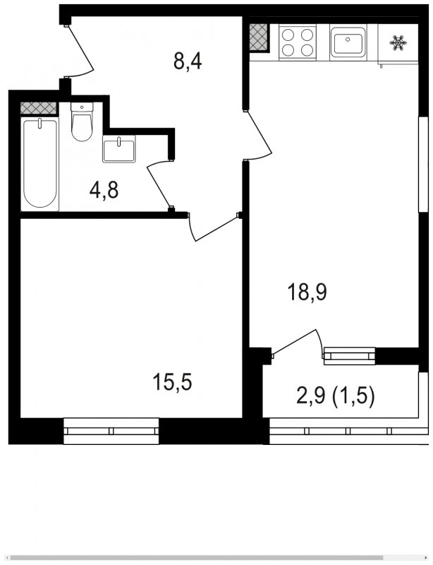 1-комнатная квартира без отделки, 49.1 м2, 10 этаж, сдача 3 квартал 2024 г., ЖК Михалковский, корпус 3 - объявление 2132886 - фото №1