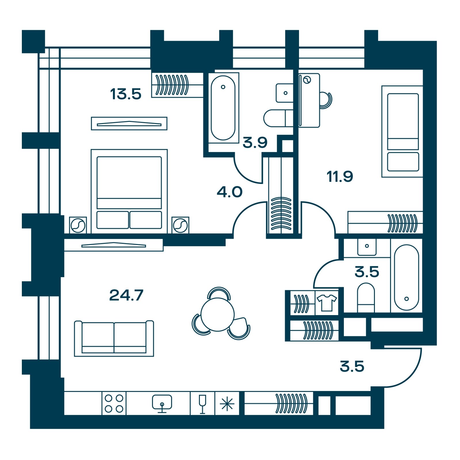 2-комнатная квартира с частичной отделкой, 65 м2, 20 этаж, сдача 3 квартал 2025 г., ЖК SOUL, корпус 1 - объявление 2259784 - фото №1