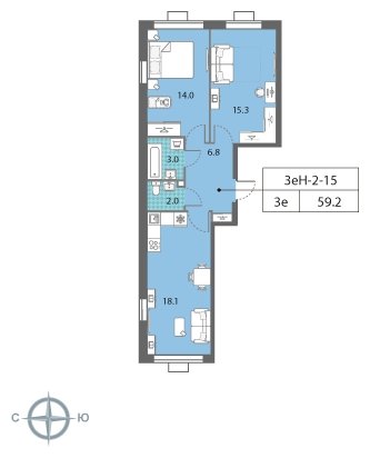 2-комнатная квартира 3 м2, 16 этаж, сдача 4 квартал 2022 г., ЖК Лучи, корпус 12 - объявление 1691722 - фото №1