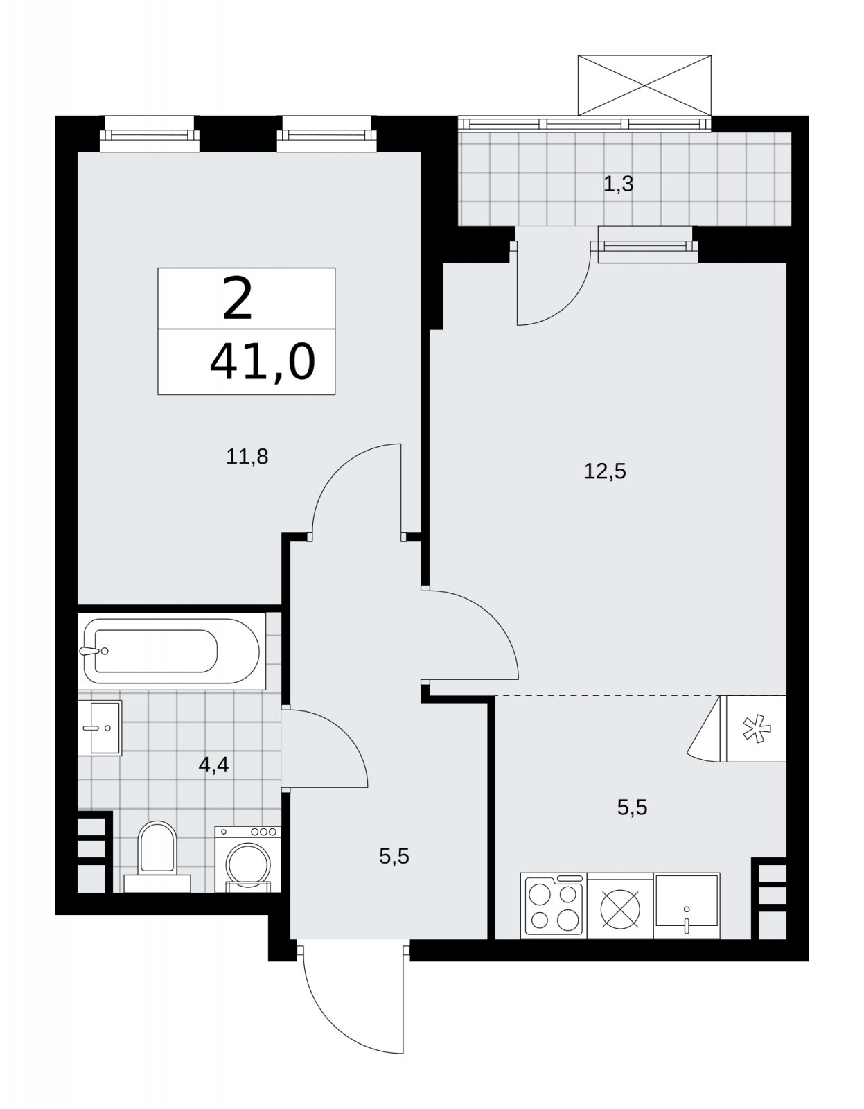 2-комнатная квартира (евро) без отделки, 41 м2, 3 этаж, сдача 1 квартал 2026 г., ЖК Прокшино, корпус 11.2.1 - объявление 2269841 - фото №1